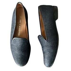 Stubbs & Wootton Women’s Raffia Noir Loafers Slip On Woven Shoes Flats Size 6
